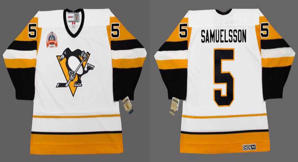 2019 Men Pittsburgh Penguins #5 Samuelsson White yellow CCM NHL jerseys